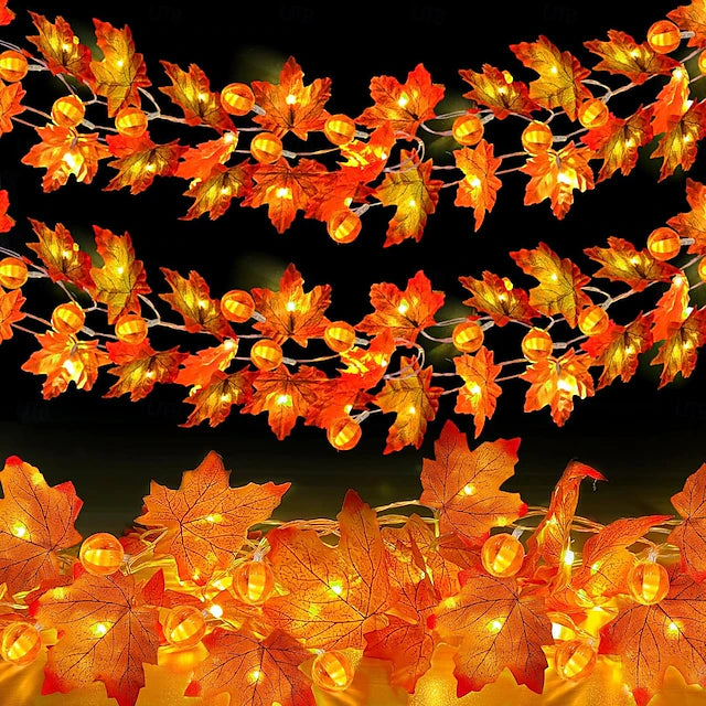 Thanksgiving Decoration Garland Maple Leaf Pumpkin String Lights Halloween