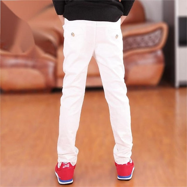 Kids Boys Pants Green White Black Solid Colored