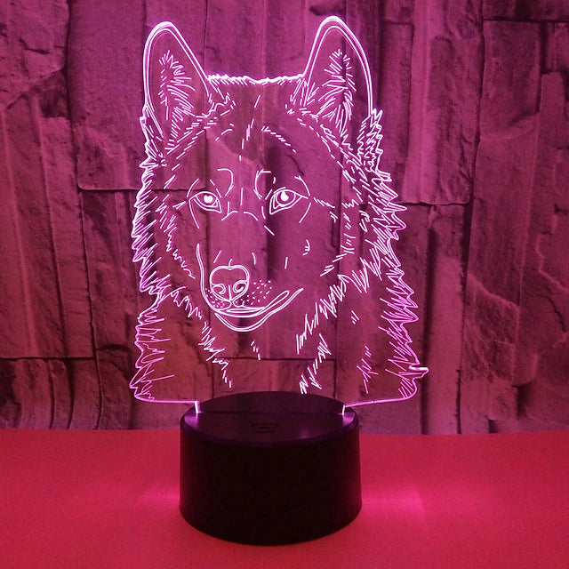 Animals Wolf 3D Night Light Touch Control Desk Lamps 7 Color Changing Table
