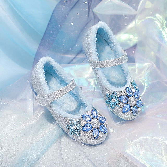 Frozen Cinderella Princess Elsa Mary Jane Shoes Girls' Movie Cosplay Sequins Halloween Blue Shoes