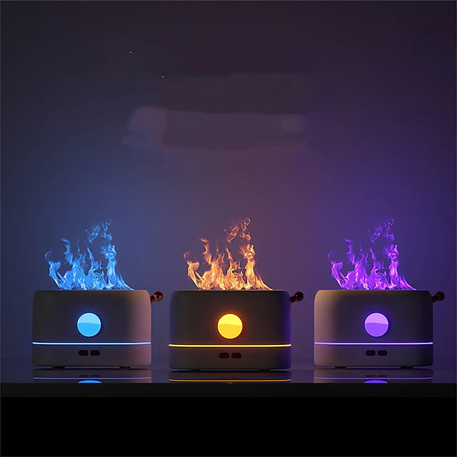 200ml Air Humidifier Tri-colors Flame Effect 1/3/5H USB Smart Timing LED