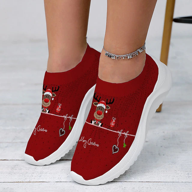 Women's Sneakers Slip-Ons Print Shoes Xmas Shoes Glitter Crystal Sequined Jeweled