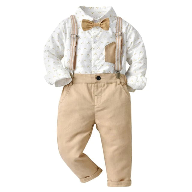 Wedding Two-piece Suit ( Shirt Pants Bow Tie ) Kids Boys Ring Bearer Suits Long Sleeve