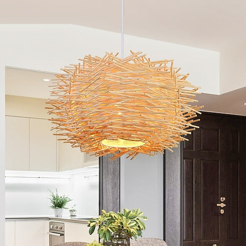 LED Pendnat Light Bamboo Lantern Design Chandelier Retro 30cm Chandelier Ceiling