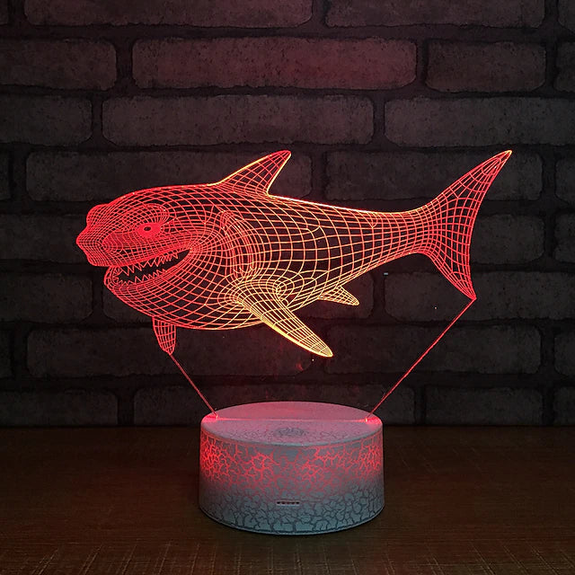 LED Night Light 3D Shark Lamp Multi 7 Color Changing Touch Switch