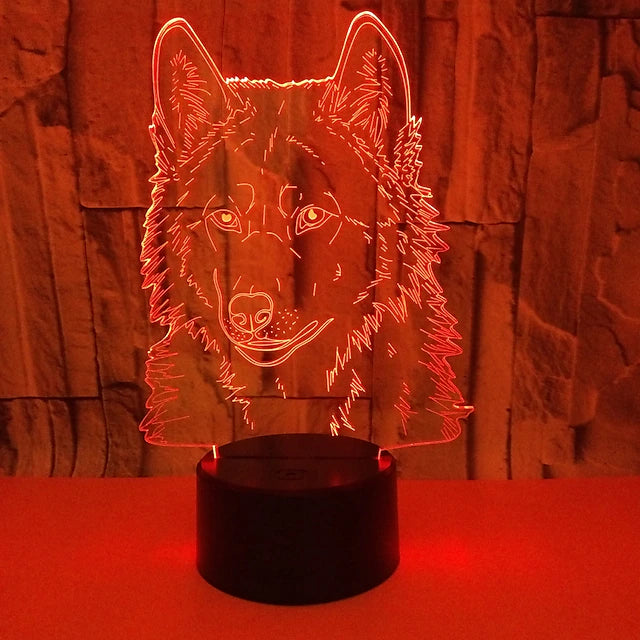 Animals Wolf 3D Night Light Touch Control Desk Lamps 7 Color Changing Table