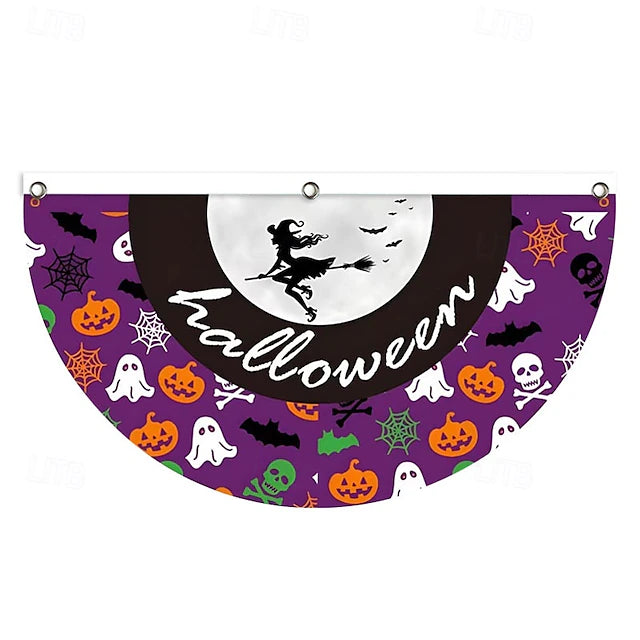 Halloween Decorations Flag Bunting Half Fan Flag Halloween Yard Hanging Bunting