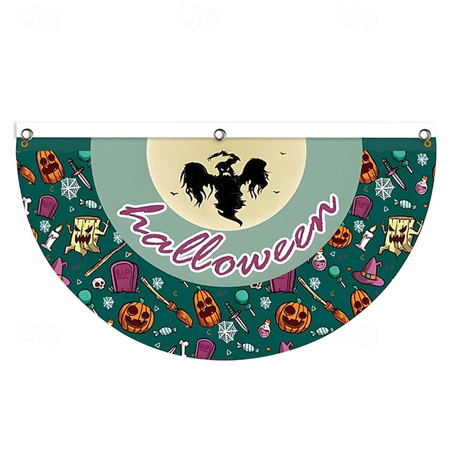 Halloween Decorations Flag Bunting Half Fan Flag Halloween Yard Hanging Bunting