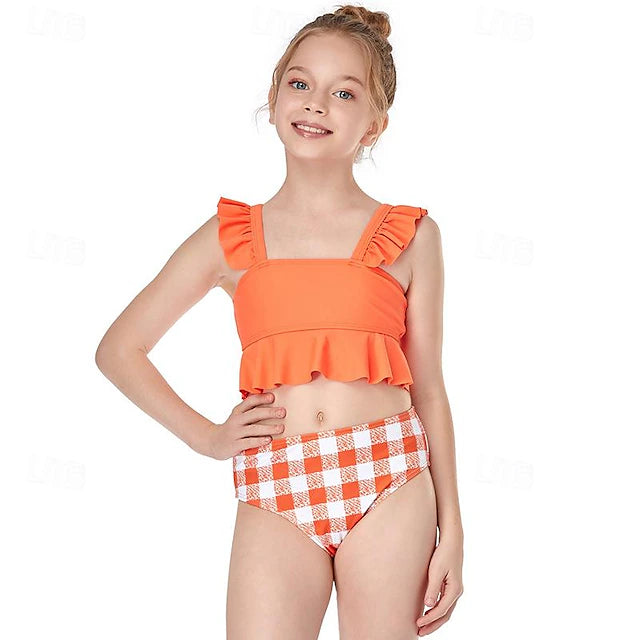 Children's Split Ruffle Swimwear Printed High Waist Bikini For Girls Holiday