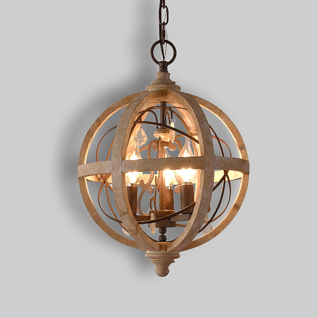 30 cm Candle Style Chandelier Wood / Bamboo Globe Drum Vintage Traditional / Classic 220-240V