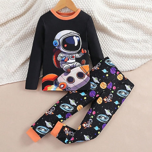 Boys 3D Astronaut Pajama Set Long Sleeve 3D Print Fall Winter Active Cool Daily Polyester