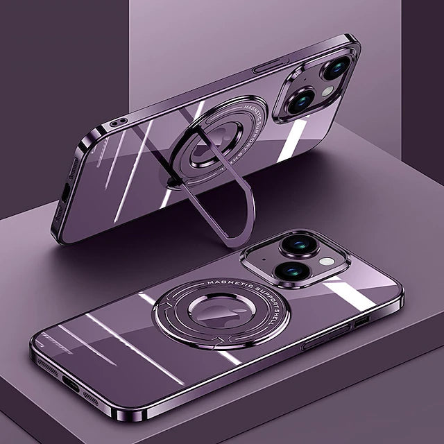 Phone Case For iPhone 15 iPhone 14 13 12 Pro Max Plus Back Cover With Magsafe Plating Ring Holder