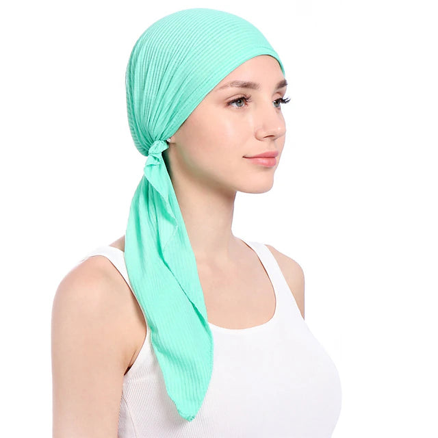 New Elastic Cotton Solid Color Wrap Head Scarf Hats Muslim Turban
