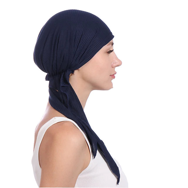 New Elastic Cotton Solid Color Wrap Head Scarf Hats Muslim Turban