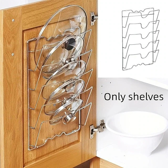 Kitchen Supplies Multi-Functional Multi-Layer Wall-Mounted Pot Cover Rack Electroplating