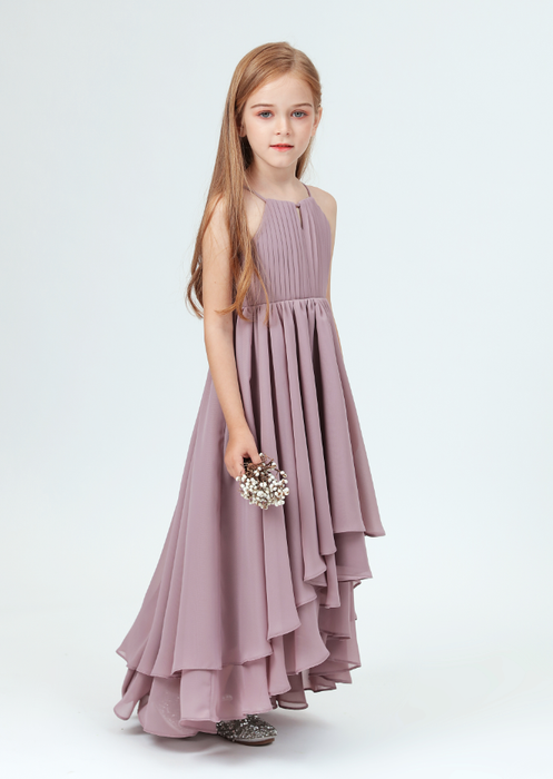 Sheath / Column Asymmetrical Halter Chiffon Junior Bridesmaid Dresses&Gowns With Bow(s)