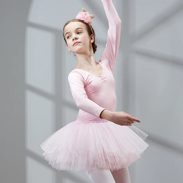 Kids' Dancewear Ballet Dress Pure Color Splicing Tulle Girls' Training Performance Long Sleeve