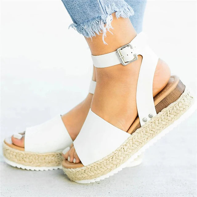 Women's Sandals Plus Size Comfort Shoes Daily Solid Color Summer High Heel Hidden Heel Open Toe