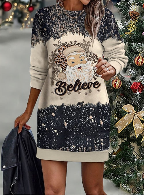 Women's Christmas Dress Sweatshirt Dress Mini Dress Warm Fashion Outdoor Christmas