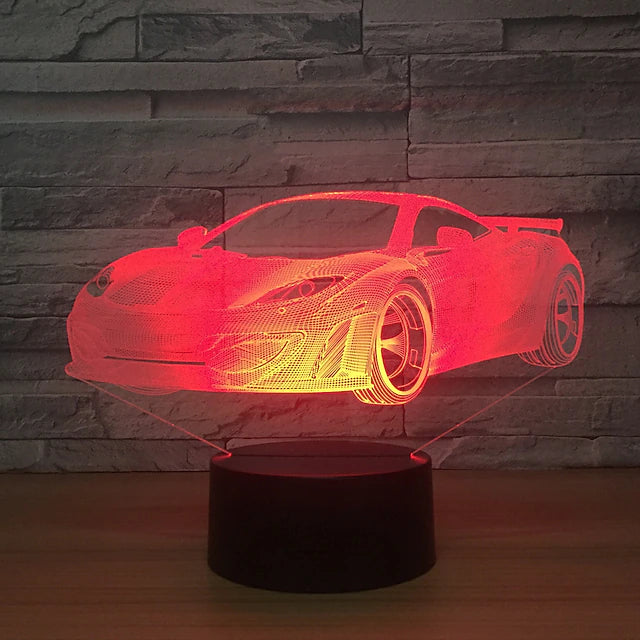 Racing Car 3D LED Illusion Lamp Night Light 7 Colors Dimmable USB Powered