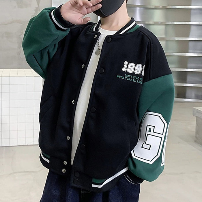 Kids Boys Outerwear Baseball Jackets Outerwear Color Block Letter Long Sleeve
