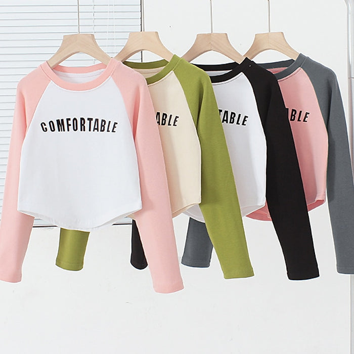 Kids Girls' T shirt Solid Color School Long Sleeve Active 7-13 Years Spring Black White Pink