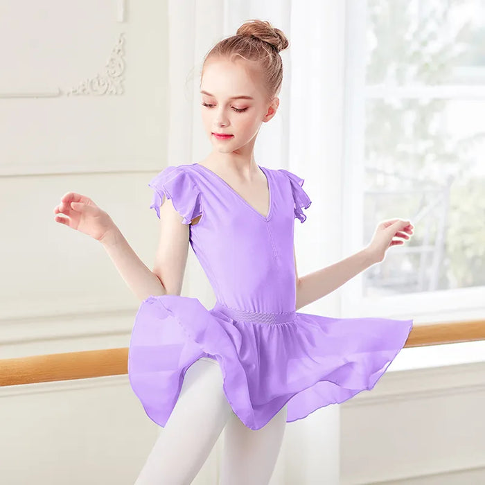 Breathable Ballet Skirts Ruching Split Joint Gore Girls‘ Training Performance Sleeveless High Mesh Spandex