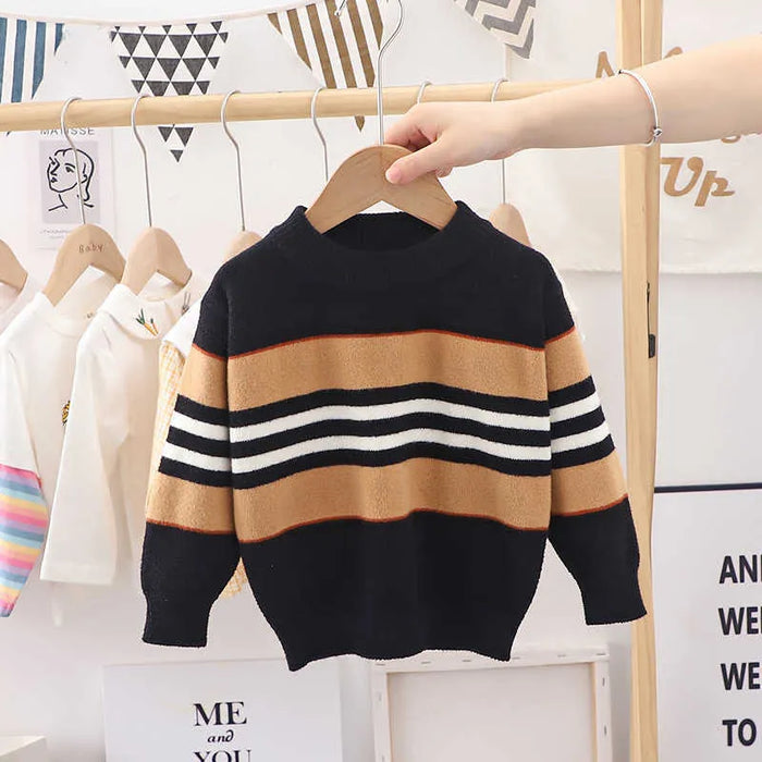 Toddler Boys Sweater Stripe Long Sleeve Outdoor Fashion High collar white 0128JY crystal yarn bar Fall Clothes 3-7 Years