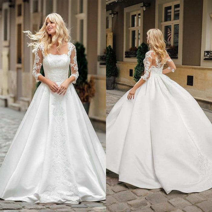 Engagement Formal Wedding Dresses Court Train A-Line Long Sleeve