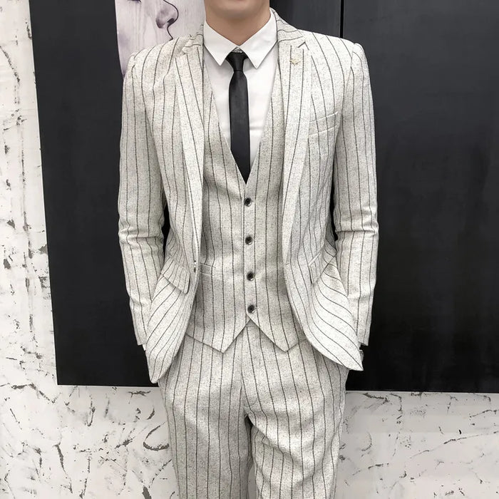 Black Ivory Blue Men's Wedding Suits 3 Piece Pinstripe Suit Slim Fit Single Breasted One-button 2023