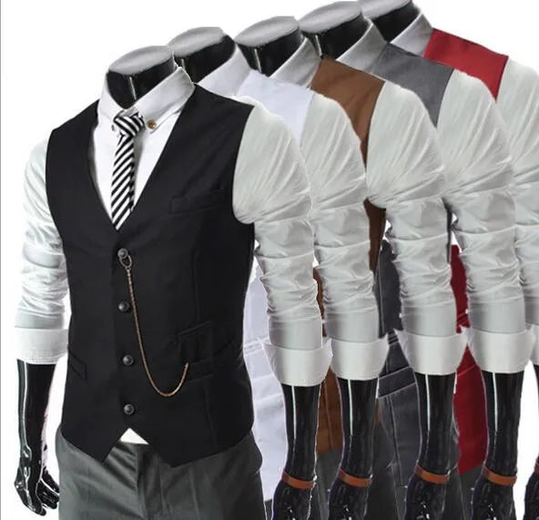 Men's Suit Vest Gilet Wedding Business Causal Single Breasted Shirt Collar