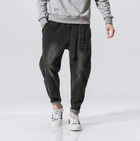 Men's Jeans Trousers Denim Pants Pocket Drawstring Elastic Waist Plain Comfort