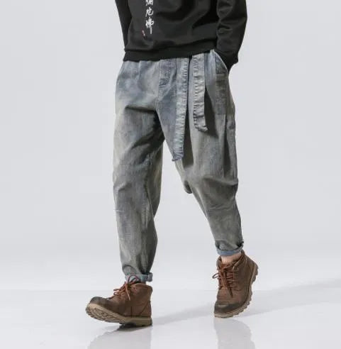 Men's Jeans Trousers Denim Pants Pocket Drawstring Elastic Waist Plain Comfort