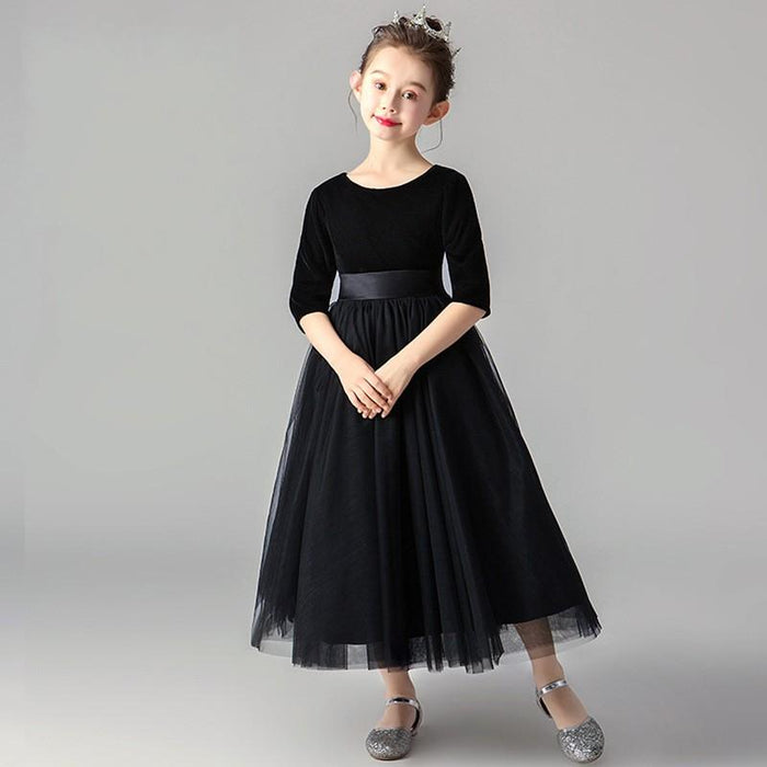 Ball Gown Ankle Length Round Neck Tulle Fall Junior Bridesmaid Dresses&Gowns With Bow(s)