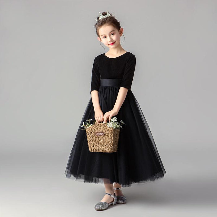 Ball Gown Ankle Length Round Neck Tulle Fall Junior Bridesmaid Dresses&Gowns With Bow(s)