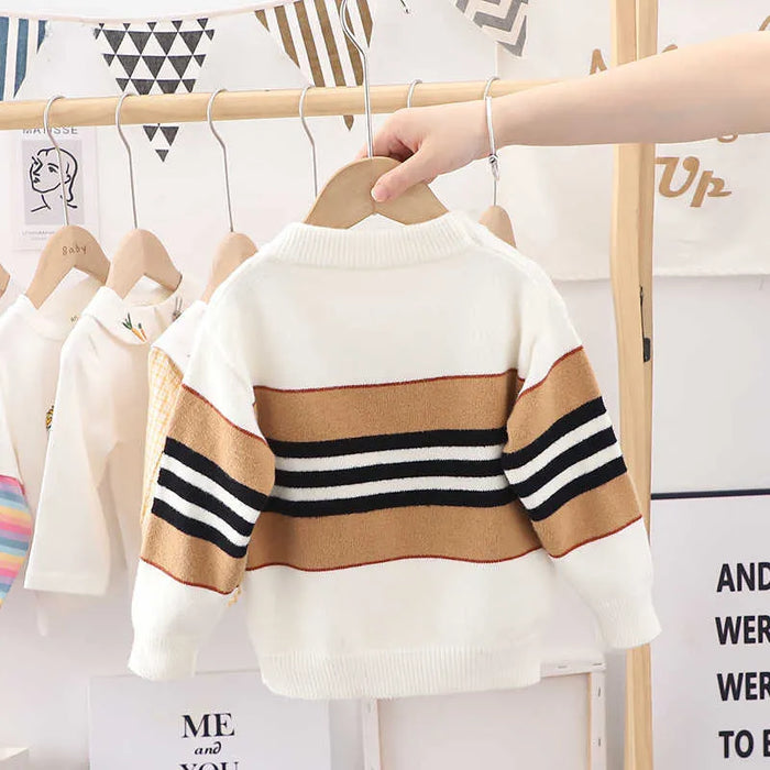 Toddler Boys Sweater Stripe Long Sleeve Outdoor Fashion High collar white 0128JY crystal yarn bar Fall Clothes 3-7 Years