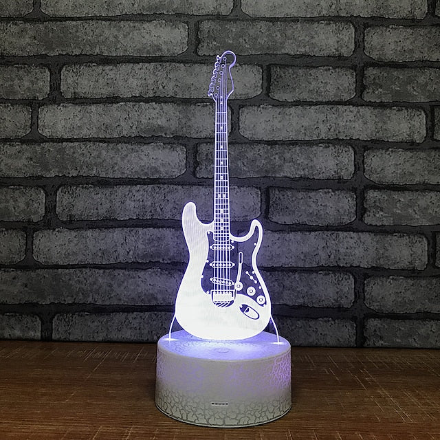 3D Illusion Lamp Electric Guitar Decor Night Light for Kids 7 Colors