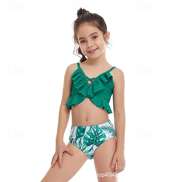 Kids Girls' Swimwear Outdoor Print Bathing Suits 2-12 Years Summer Red Green