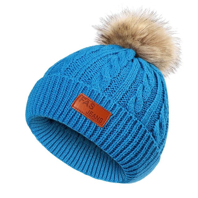 Kids Winter Beanie Hat, Children's Warm Fleece Lined Knit Thick Ski Cap with Pom Pom for Boys Girls