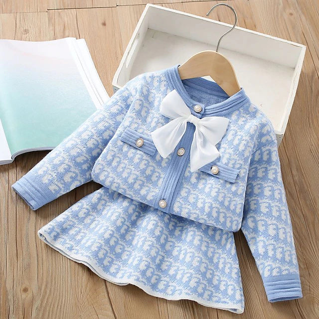 2 Pieces Toddler Girls' Color Block Ruched Skirt & Sweater Set Long Sleeve
