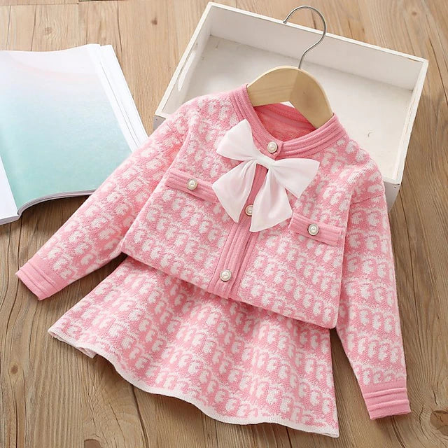 2 Pieces Toddler Girls' Color Block Ruched Skirt & Sweater Set Long Sleeve