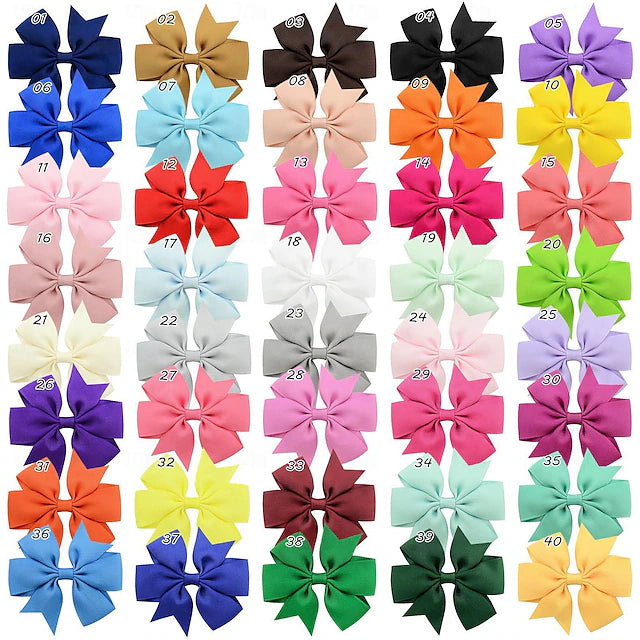40-Piece Girls' Bow Hair Clips - Solid Color, Premium Polyester, Perfect for Everyday Style & Gifts, Ages 3-14