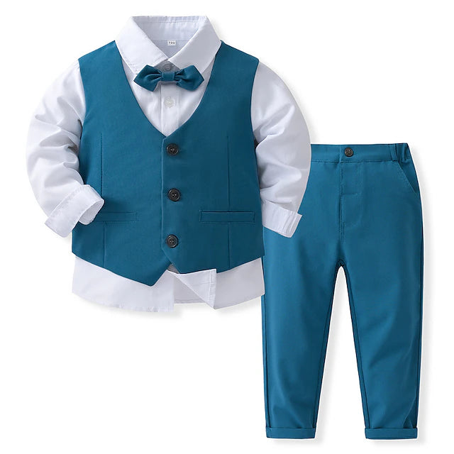 Boys suits 4 Pieces Kids Boys Shirt & Pants Clothing Set Outfit Solid Color Long Sleeve