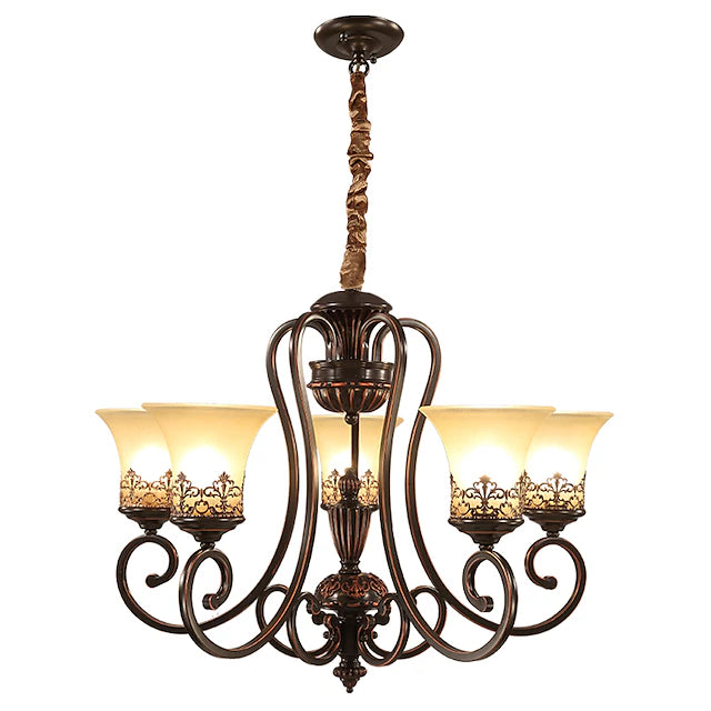 5-Light 68 cm Candle Style Chandelier Metal Glass Painted Finishes Vintage 110-120V / 220-240V / E26 / E27