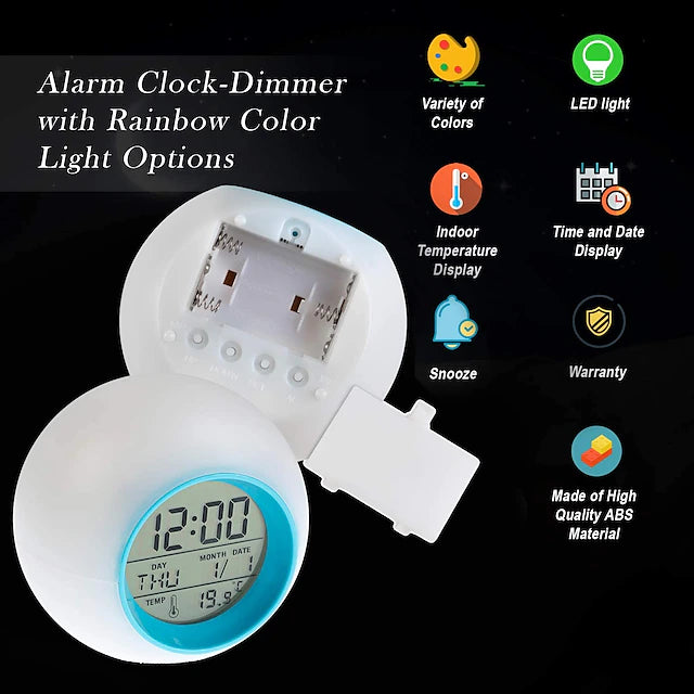 Color Changing LED Light Digital Alarm Clocks Touch Control Kids Children Wake Up Alarm Clock