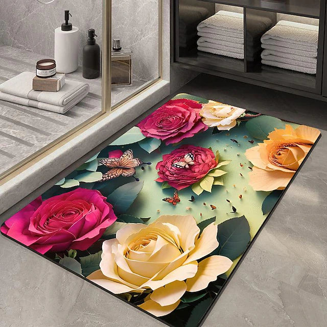 3D Flower Bathroom Mat Soft Floor Mat Absorbent Mat Quick-drying Non-slip Toilet Door Mat