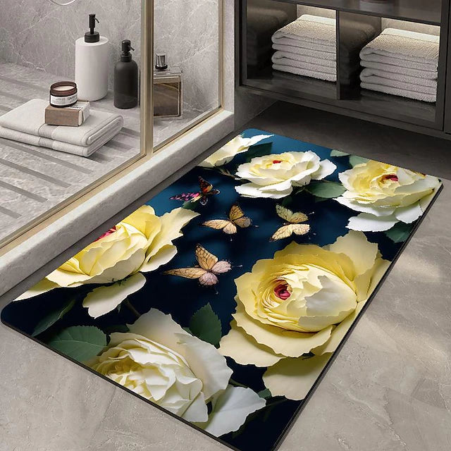 3D Flower Bathroom Mat Soft Floor Mat Absorbent Mat Quick-drying Non-slip Toilet Door Mat