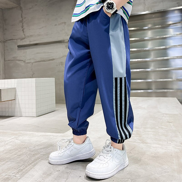 Kids Boys Sweatpants Trousers Pocket Quick Dry Stripe Breathable Soft