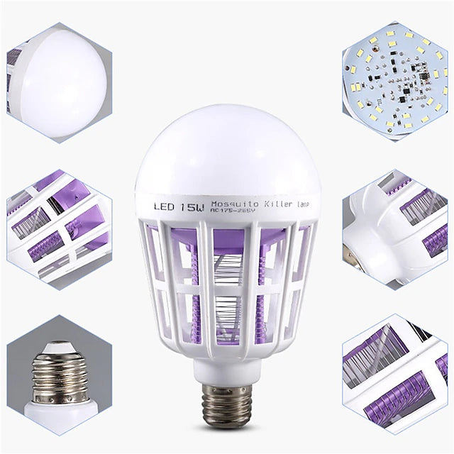 1PCS Electronic 2in1Mosquito Killer Lamp UV Led Bug Zapper Light Bulb Insect Trap Fly Killer