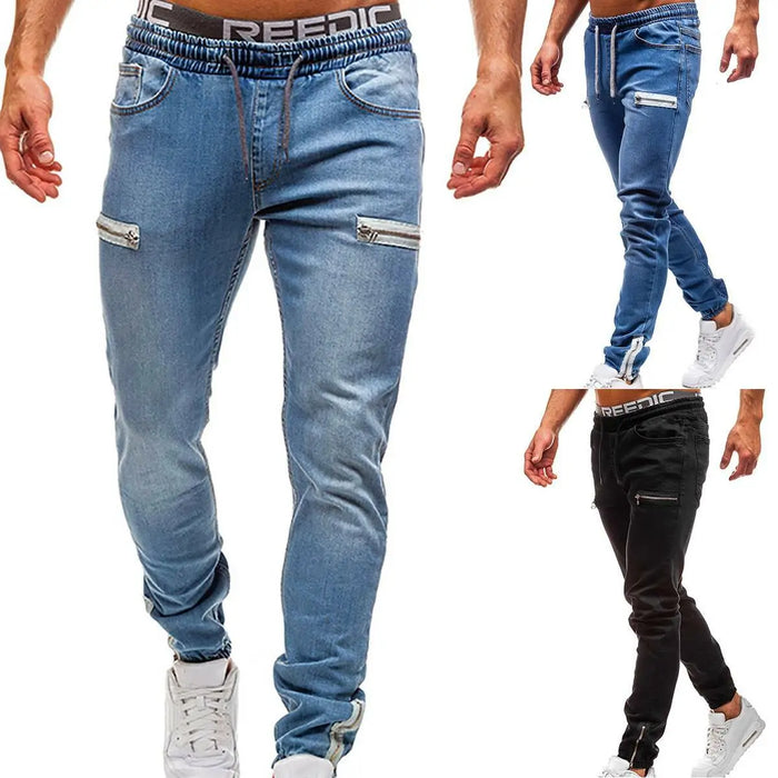 Men's Jeans Joggers Trousers Denim Pants Drawstring Zipper